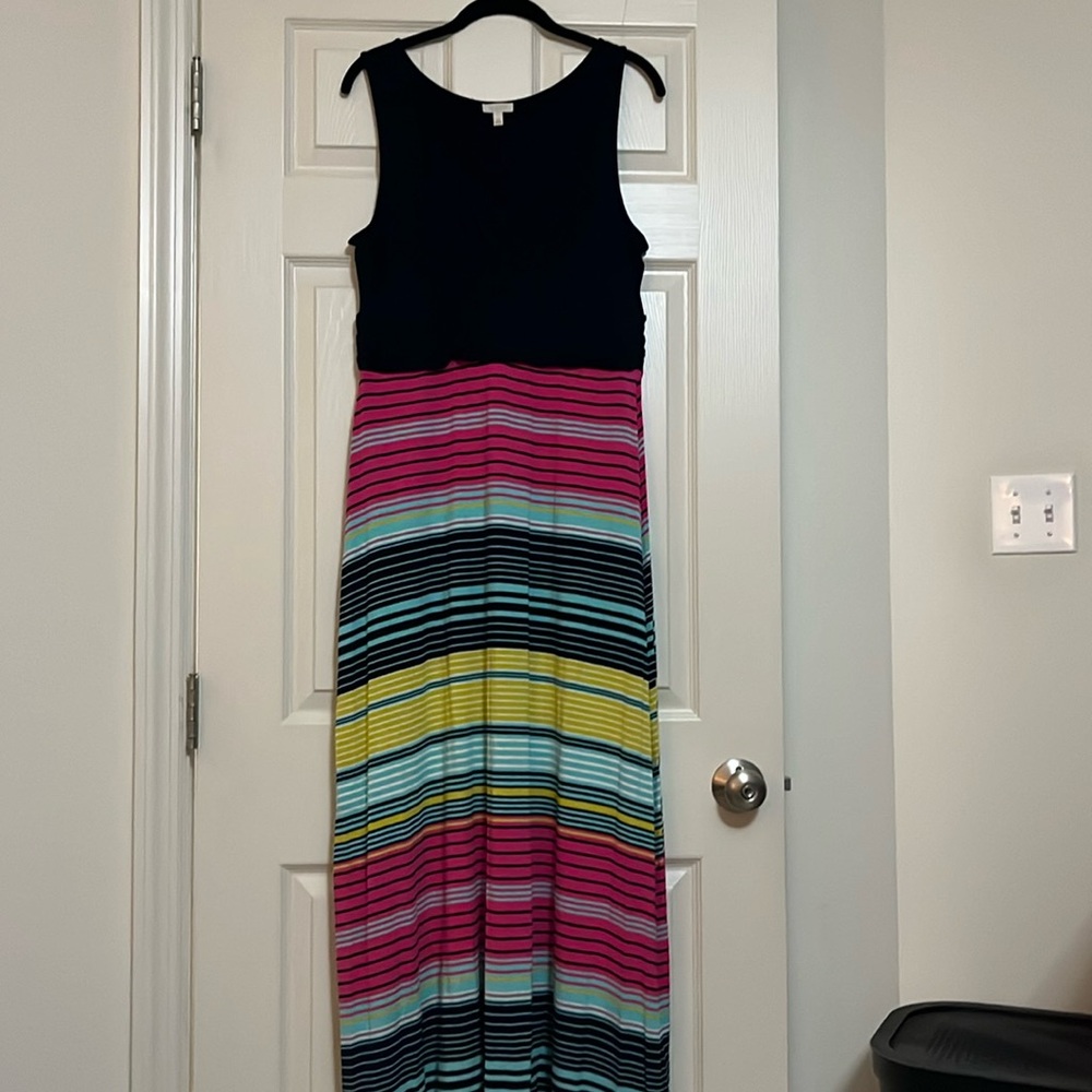 TALBOTS cross front striped maxi dress